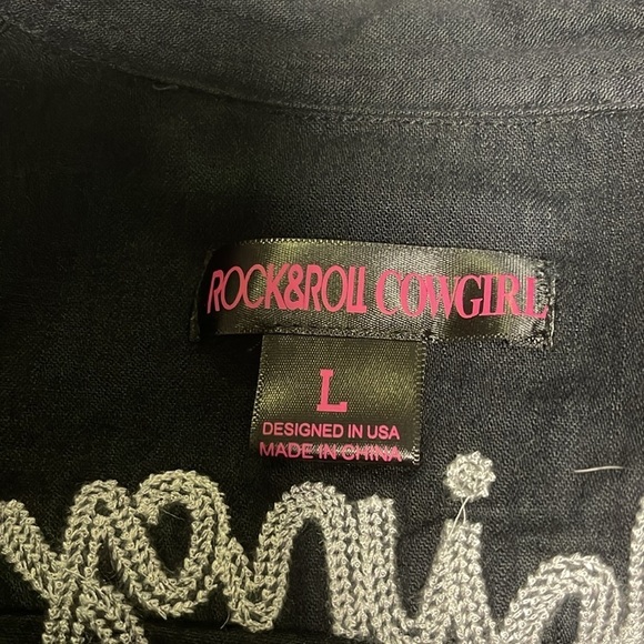 Rock&Roll Womens everything is coming up rose Embroidered Button Up Shirt Sz L - Picture 9 of 11